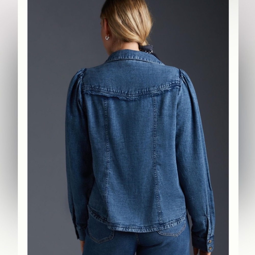 Anthropologie Pilcro 1X Denim Corset Button Up Long Sleeve Shirt Western Rodeo - Picture 4 of 9